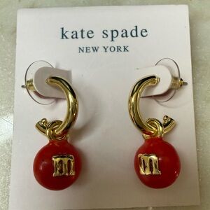 Kate Spade Red M&M Charm Drop Earrings Gold Tone NWT